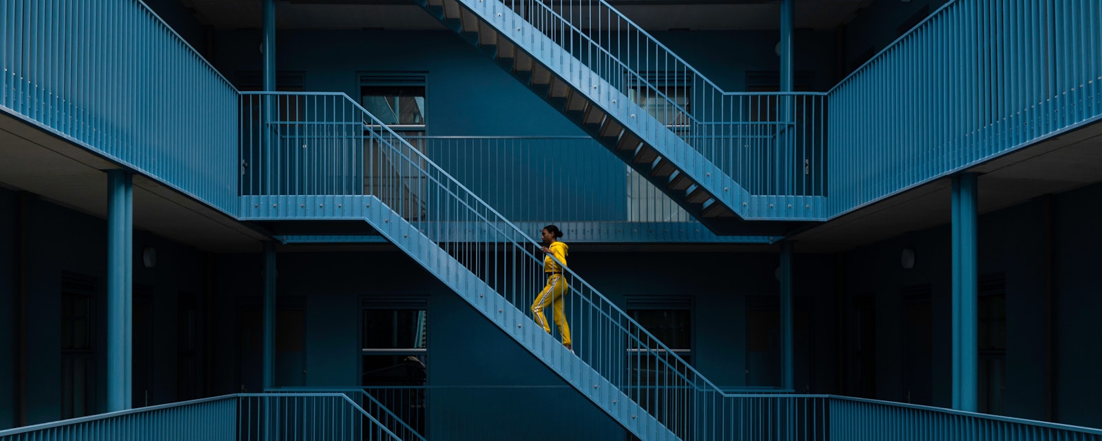 Woman going up stairway