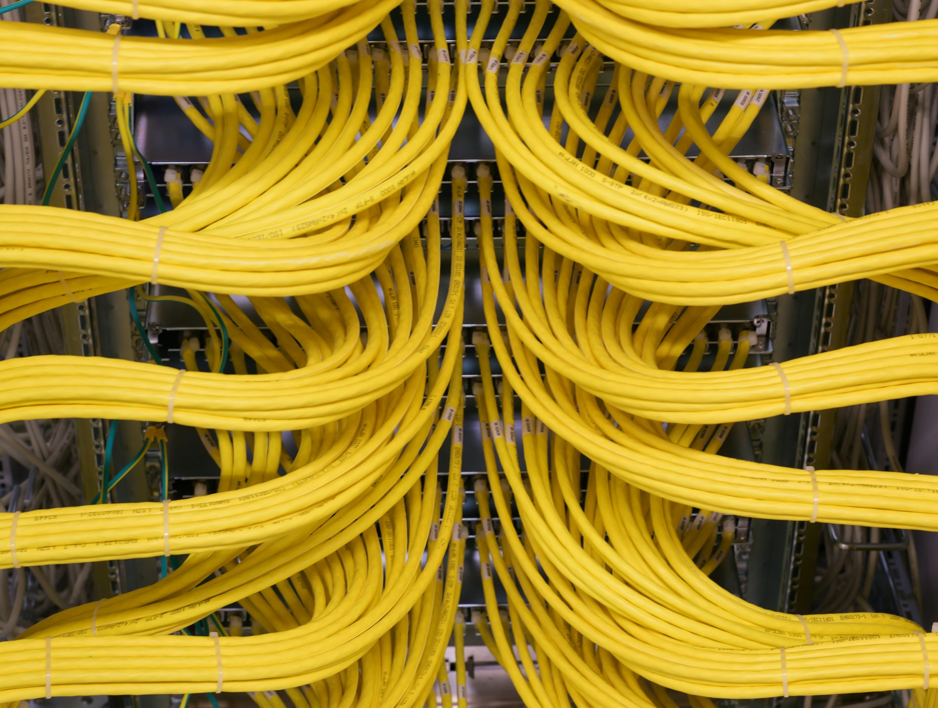 Yellow bundles nework cables
